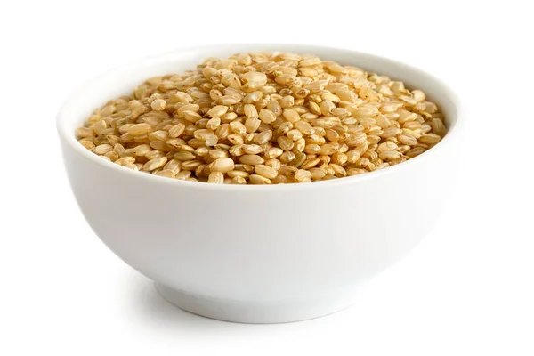 Bowl of short grain brown rice isolated on white. — Stock Photo, Image