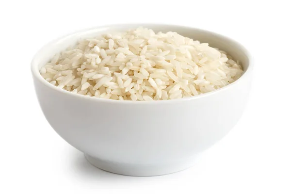 Cuenco de arroz blanco de grano largo aislado en blanco . — Foto de Stock