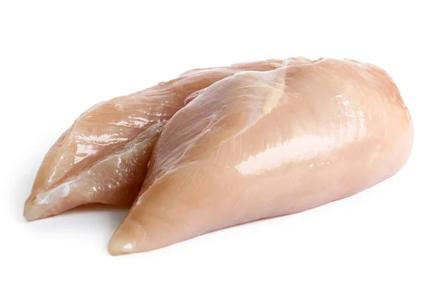 Hela avhudade benade råa kycklingbröst isolerade på vita. — Stockfoto