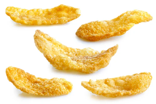 Collection of five various shapes of cornflakes isolated on whit — Stock Photo, Image