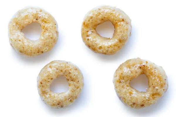 Coleção de quatro cheerios de mel isolados em branco de cima . — Fotografia de Stock