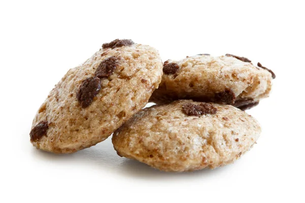 Three chocolate chip cookies cereal isolated on white. — Stock Photo, Image