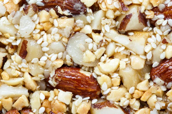 Background of nut and seed bar with Brazil nuts. — Stock Photo, Image