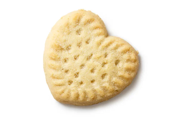 Traditional shortbread heart biscuit isolated on white from abov — Stock Photo, Image