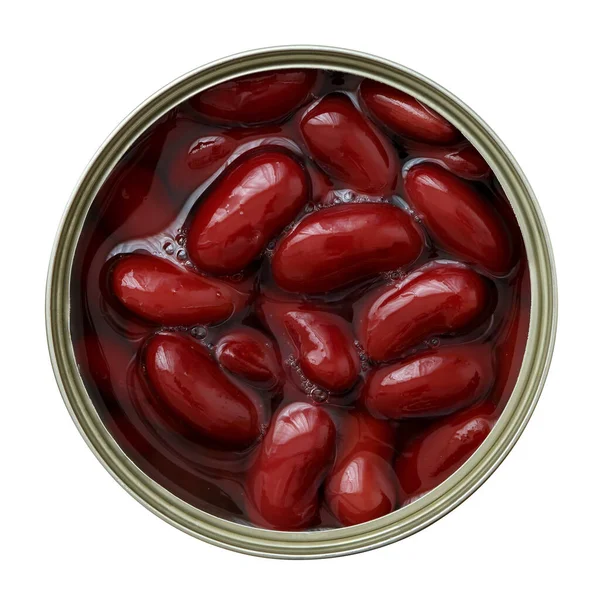 Open can of red kidney beans from above. Isolated on white. — Stock Photo, Image