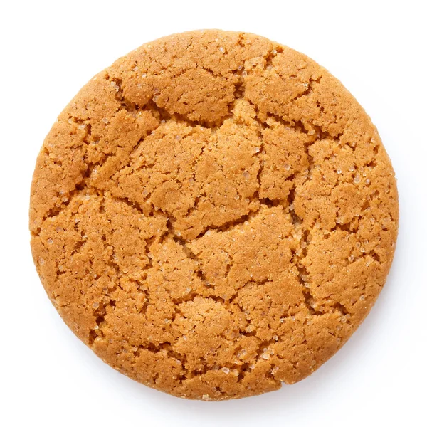 Single round ginger biscuit isolated on white from above. — Stock Photo, Image