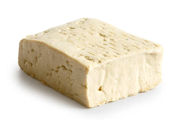 Einzelner Block weißen Tofu isoliert auf weiß. — Stockfoto