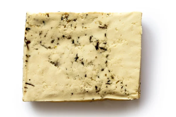 Enkel blok van natuurlijke tofu met kruiden geïsoleerd op wit van een — Stockfoto