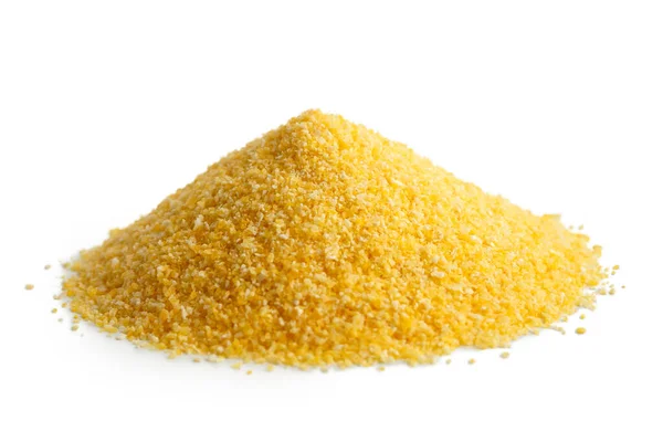 Heap of cornmeal polenta isolated on white. — Stock Photo, Image