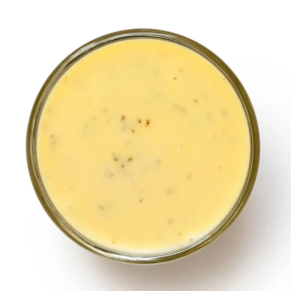 Krämig ört dressing i glas krydda skål isolerad på vit f — Stockfoto