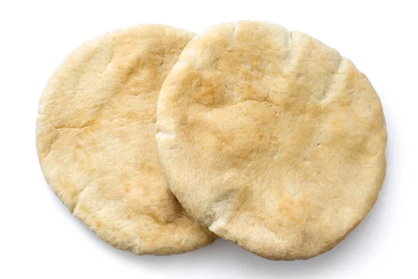 Two plain pita breads isolated on white from above. — Stock Photo, Image