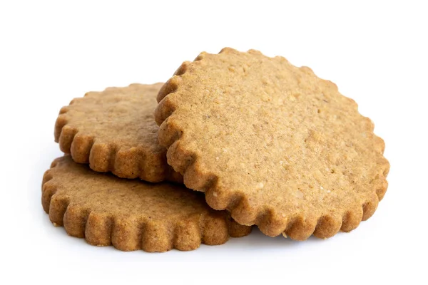 A pile of three round gingerbread biscuits isolated on white. Se — Stock Photo, Image