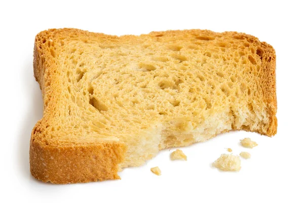 Teilweise gegessen einfachen Melba Toast isoliert auf weiß. — Stockfoto
