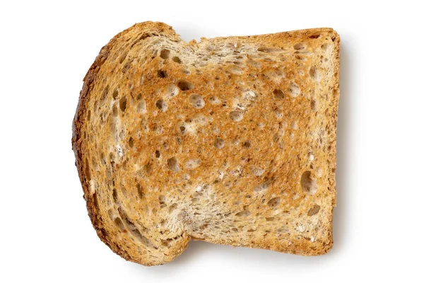 En enda skiva fullkornsrostat bröd isolerat på vitt ovanifrån — Stockfoto