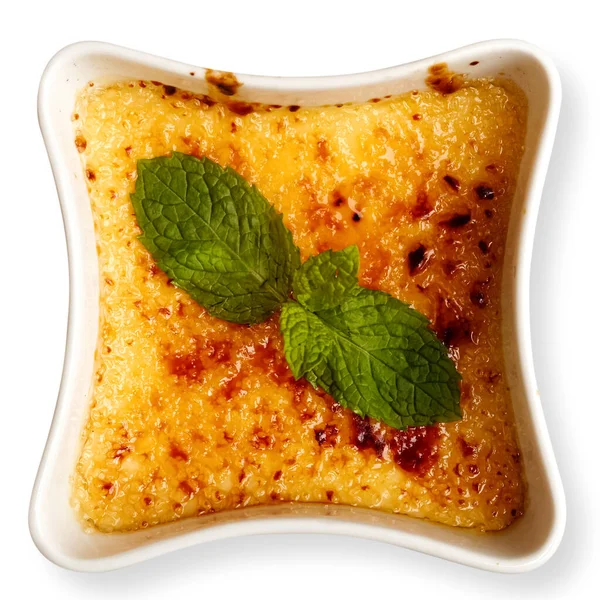 Creme brulee yukarıdan izole edilmiş beyazda. — Stok fotoğraf