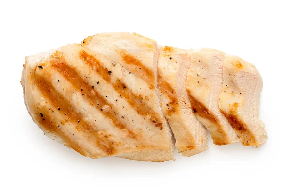 Delvis skivade grillade kycklingbröst med grillmärken, malda — Stockfoto