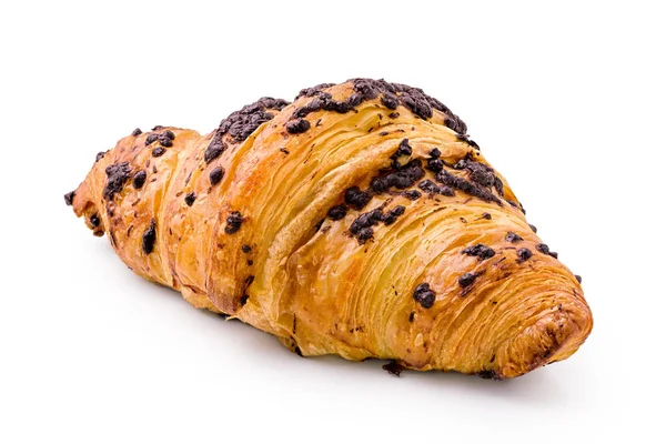 Croissant with chocolate chip topping isolated on white. — Stock Photo, Image