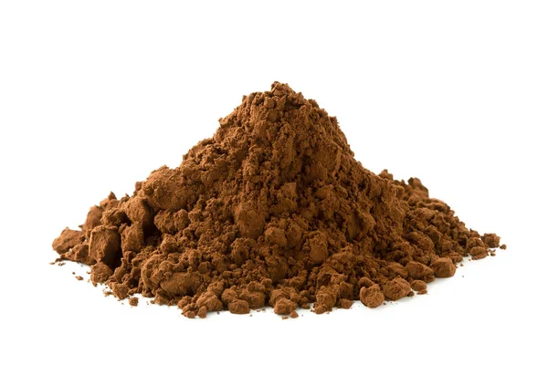 A heap of ground cocoa powder isolated on white. — Stock Photo, Image