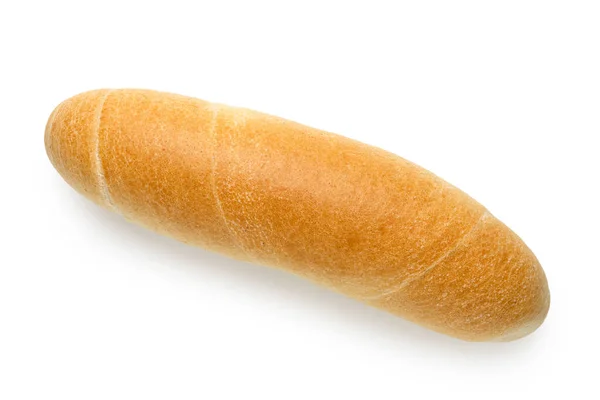Hosszú fehér kenyértekercs, fehér alapon elkülönítve. Felülnézet. — Stock Fotó