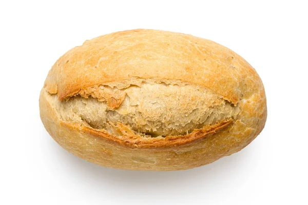 Rollo de pan francés blanco aislado en blanco desde arriba. Vista superior . —  Fotos de Stock