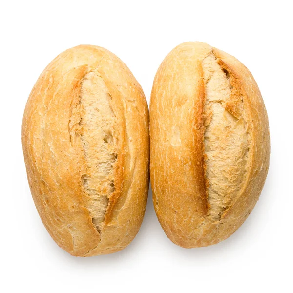 两个白色的法国面包卷,从上面白色分离出来. Top v — 图库照片