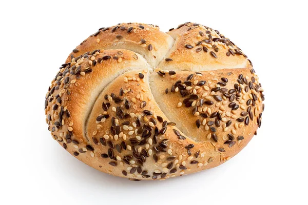Traditional white kaiser roll with linseeds and sesame seeds iso — Stock Photo, Image