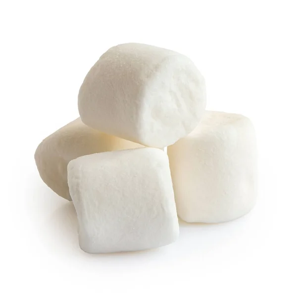 Haufen von vier weißen Mini-Marshmallows isoliert auf weiß. — Stockfoto