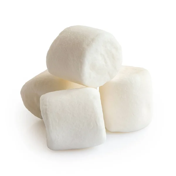 Stapel van vier witte mini marshmallows geïsoleerd op wit. — Stockfoto