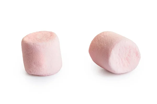 Dois mini marshmallows rosa isolados em branco . — Fotografia de Stock