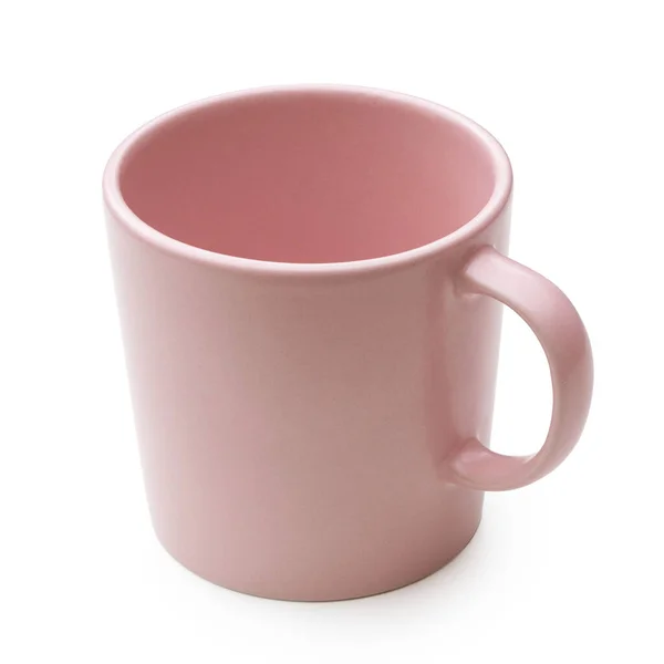 Empty pink ceramic mug isolated on white. — Stock Photo, Image