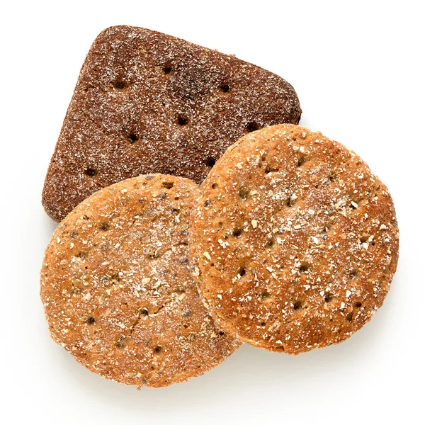 Two round oat wheat flat breads and one square rye flat bread is — Stock Photo, Image