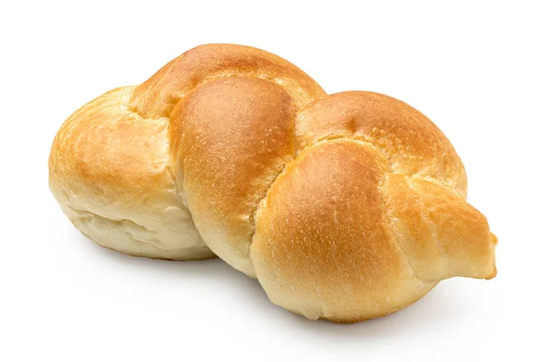 Plaited plain white bread roll isolated on white. — Stock Photo, Image