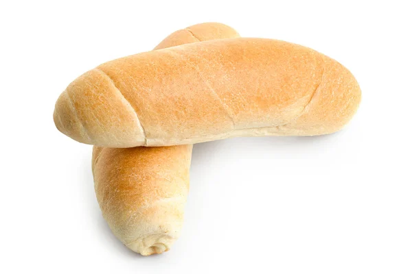 Dois longos pães brancos isolados em branco . — Fotografia de Stock