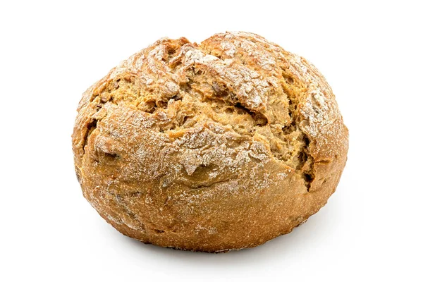 Rolo de pão de trigo integral rústico redondo isolado em branco . — Fotografia de Stock