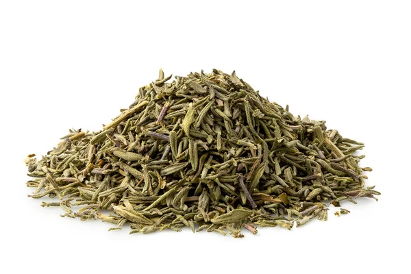 A pile of dried rubbed thyme isolated on white. — Stock Photo, Image