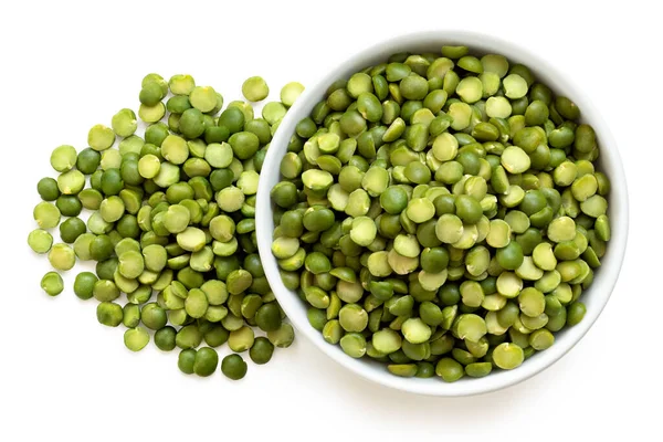 Dried Green Split Peas White Ceramic Bowl Next Pile Split — Stock Photo, Image