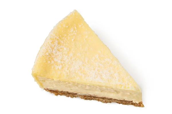 Fetta Cheesecake Stile Newyorkese Isolata Bianco Vista Dall Alto — Foto Stock