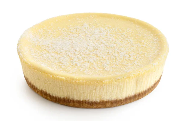Cheesecake Estilo Nova York Inteiro Isolado Branco Alto Ângulo — Fotografia de Stock
