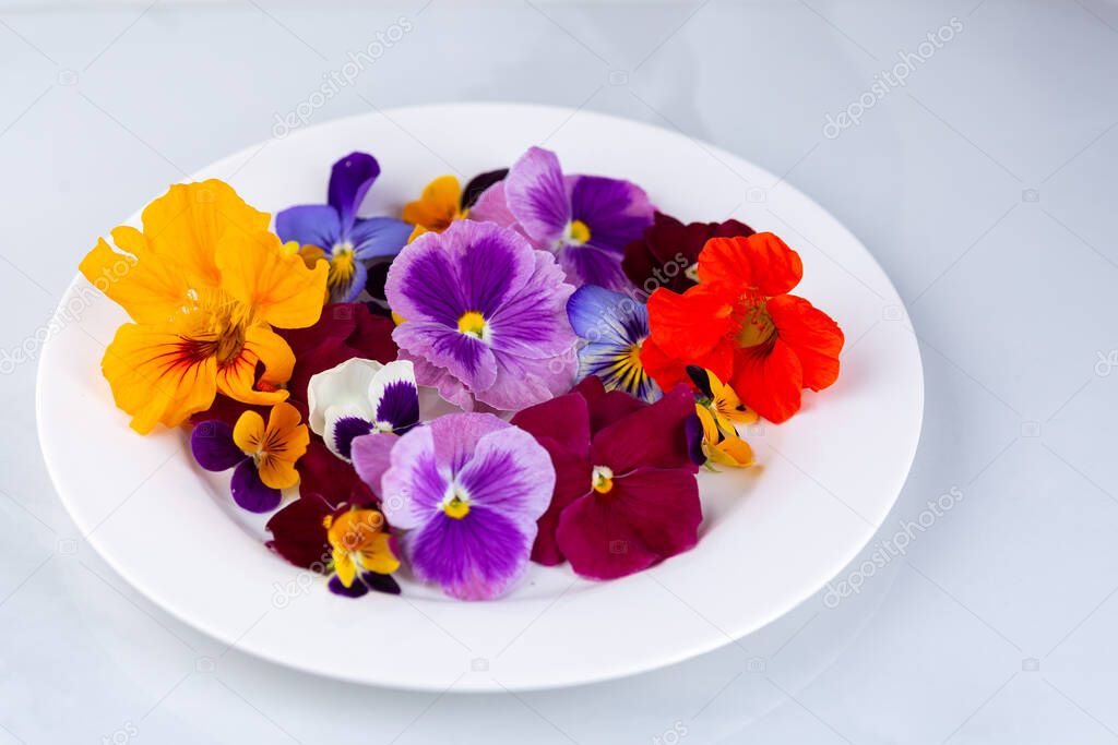 Edible flowers on a plate