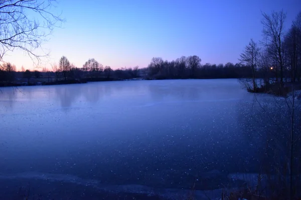 Lac Gelé Dans Forêt — Photo