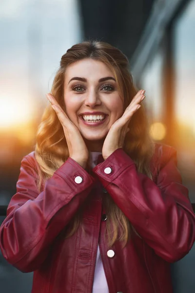 Closeup Portrait Beautiful Pensive Blonde White Caucasian Girl Woman Weared — Stock Photo, Image