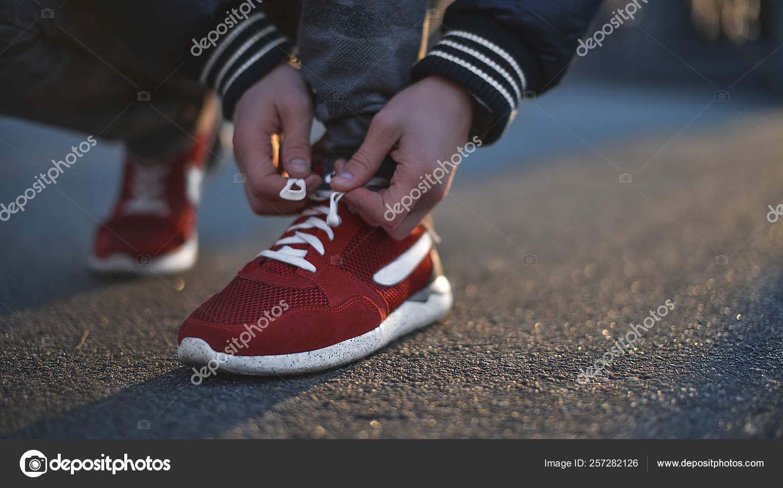 tying sneakers
