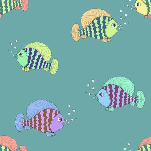 Nahtloses Muster Bunte Fische Heller Cartoon Fisch Auf Türkisfarbenem Hintergrund — Stockfoto
