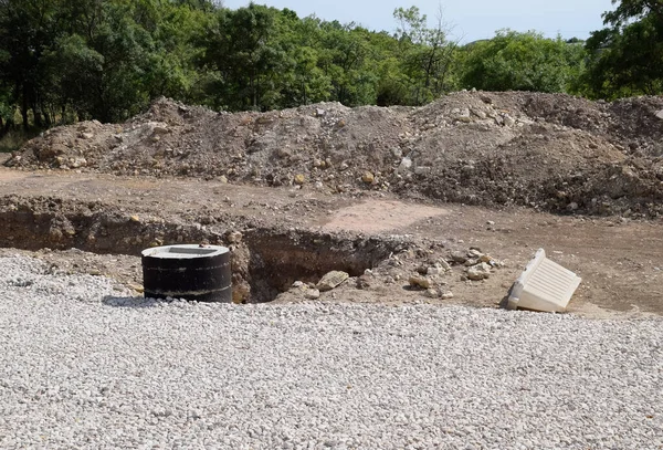 Construcciгіn Las Cisternas Alcantarillado Instalación Máquina —  Fotos de Stock