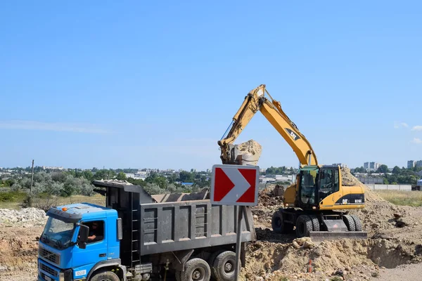 Taman Rusia Julio 2019 Excavador Sobre Construcción Carretera Máquinas Pesadas — Foto de Stock