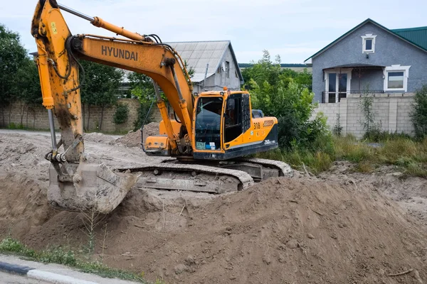 Taman Russland Juli 2019 Bagger Beim Bau Der Straße Schwere — Stockfoto