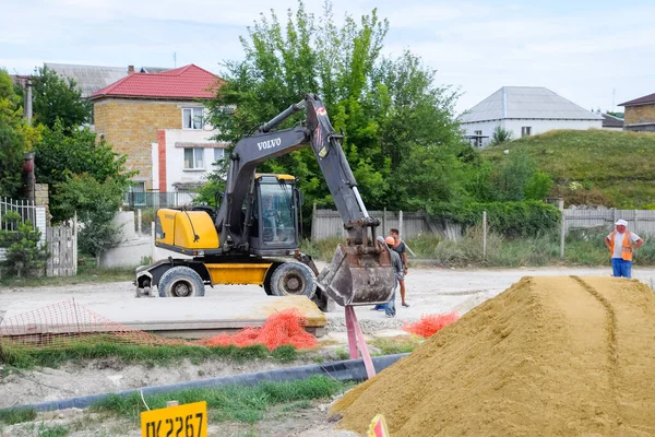 Taman Russland Juli 2019 Bagger Beim Bau Der Straße Schwere — Stockfoto