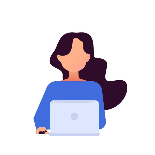 Chica trabajando con portátil en las redes sociales . — Vector de stock