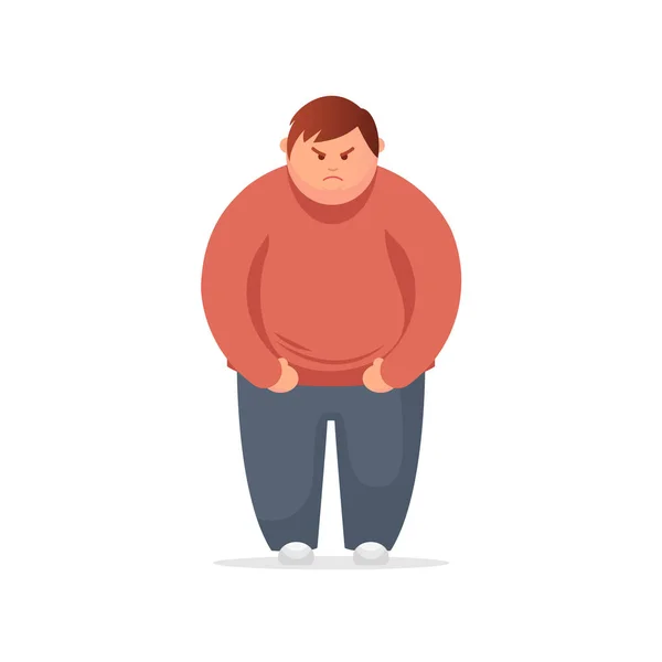 Hombre gordo enojado. Ilustración plana del vector — Vector de stock