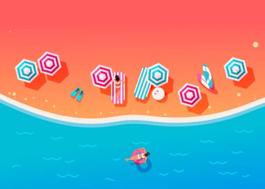 İnsanlar yüzmek ve güneşlenmek. 